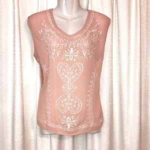 Anthropologie Champagne & Strawberry Sheer Top